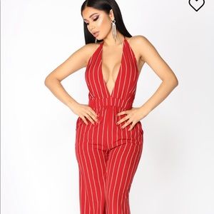 Red and white jumpsuit